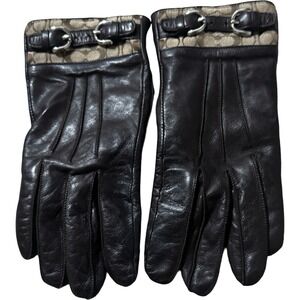 Coach Leather Gloves Women Size 8 Brown Cashmere Lined Monogram Buckle Fair